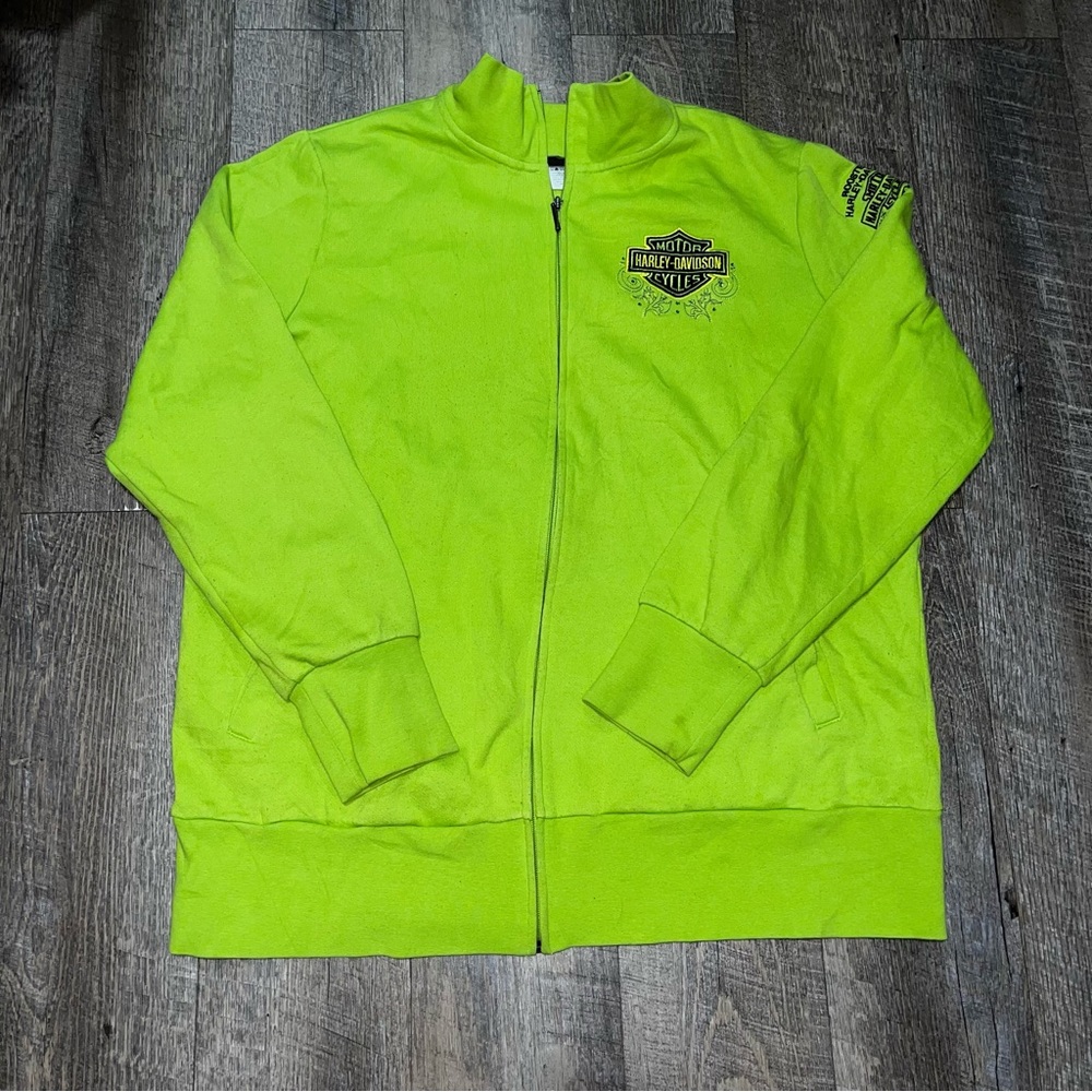 Harley‎ Davidson Lime Green Full Embroidered Fleece Zip Up Women’s Size 1X